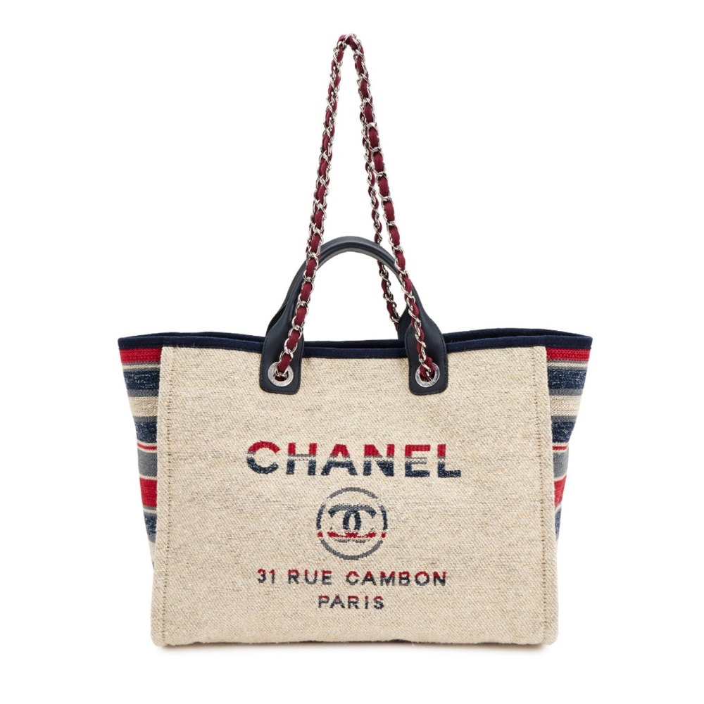 Chanel Beige Multicolor Textile Medium Deauville Tote Silver Hardware, 2018